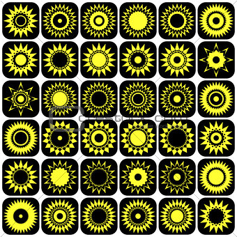 Stars and suns abstract icons. Design elements set.