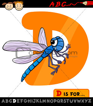 letter d with dragonfly cartoon illustration