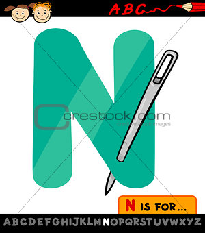 letter n with needle cartoon illustration