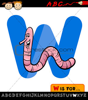 letter w with worm cartoon illustration