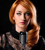 Woman with retro microphone