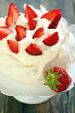 Pavlova dessert with strawberries.
