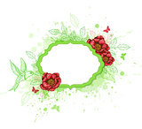 Green vector  banner with red peony