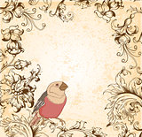 Victorian floral  background with bird