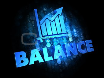 Balance - Blue Text on Digital background. Growth Concept.