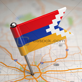 Nagorno-Karabakh Small Flag on a Map Background.