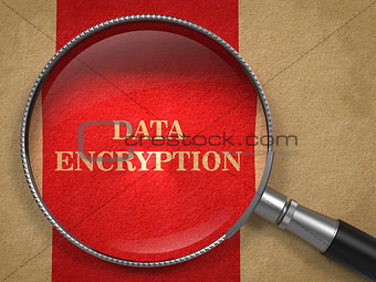 Data Encryption. Magnifying Glass on Old Paper.