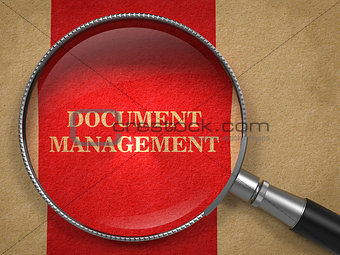 Document Management. Magnifying Glass on Old Paper.