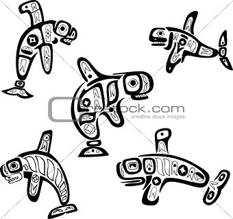 Native indian shoshone tribal drawings. Whales