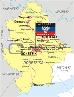 Map of Donetsk Oblast with flag