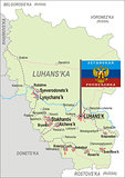 Map of Luhansk Oblast with flag