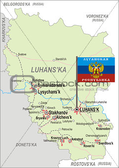 Map of Luhansk Oblast with flag