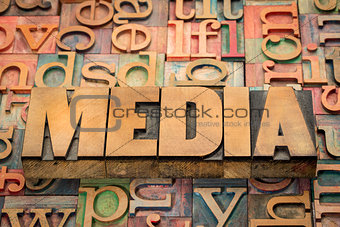 media word in wood type