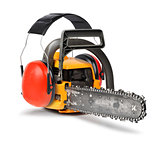 Chain saw  with ear protectors