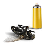Insecticide spray bottle with dead fly