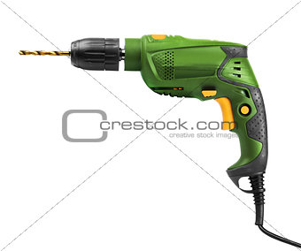 Green electric drill isolated