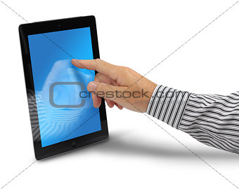 Male hand touching tablet computer