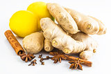ginger roots with lemons and various spices