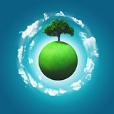 3D render of a grassy globe with a tree