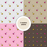 Set of seamless patterns. Cupcakes. Vector.