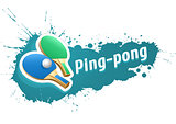 Ping-pong table tennis racket and ball on grunge background