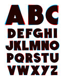 3d glasses effect alphabet font type. Vector alphabet