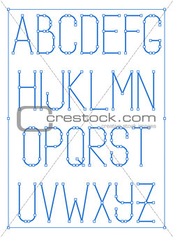 Light thin font type with nodes. Vector style alphabet