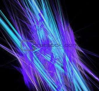 Abstract blue laser beams cut through the darkness