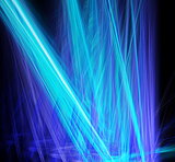 Abstract blue laser beams cut through the darkness
