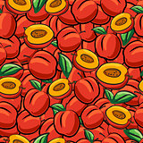 Peach fruits sketch drawing seamless background