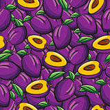 Plum fruits sketch drawing seamless background