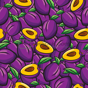 Plum fruits sketch drawing seamless background