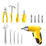set of different tools over white background