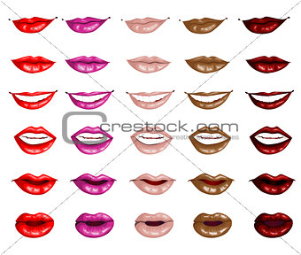 Set female lips isolated on a white background