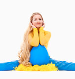 Young Woman with Long Blond Hair and Large Blue Egg. 