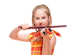 Portrait of a Little Girl Playing Toy Violin