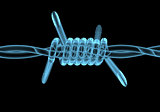 Barbed wire x-ray blue transparent isolated on black