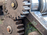 Detail of old rusty gears, transmission wheels