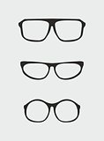 Glasses vector set with black holder retro hipster object isolated on grey background.