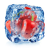 Red pepper in ice cube