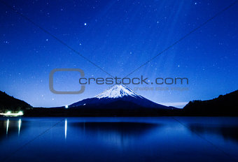 Mount Fuji bathed in the moon light shower