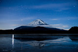 Inverted image of Mt.Fuji on the frozen lake