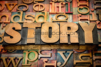 story word in wood type