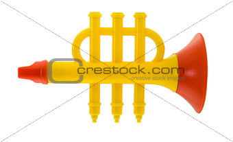 Plastic toy flute on white background