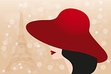 Red hat and black hair girl and Eiffel tower - Stock Illustratio
