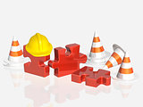 Road cones, part of puzzle and hat
