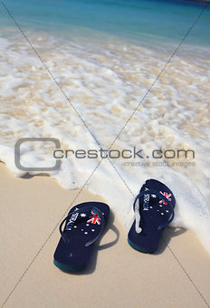 Aussie thongs on on the beach holiday