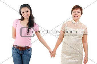 Mother and daughter hold hands