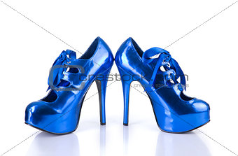 Elegant metallic blue female shoes 