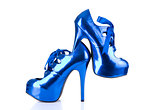 High heels metallic blue female shoes 